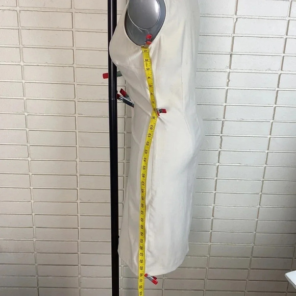 Cream beige solid clean girl v neck old money aesthetic bodycon midi dress sz 8 - Picture 10 of 12